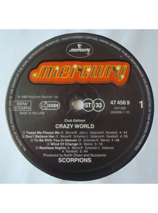 1403907		Scorpions – Crazy World, Club Edition	Hard Rock, Heavy Metal	1990	Mercury – 47 456 9	 EX+/NM	Holland	Remastered	1990
