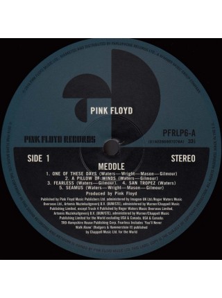 35016328	 	 Pink Floyd – Meddle	" 	Psychedelic Rock, Prog Rock"	Black, 180 Gram, Gatefold	1971	" 	Pink Floyd Records – PFRLP6"	S/S	 Europe 	Remastered	23.09.2016