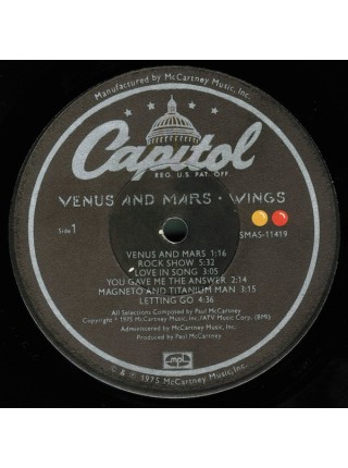 1400716		Wings  – Venus And Mars	Pop Rock	1975	Capitol Records – SMAS-11419, MPL (2) – SMAS-11419	NM/EX	USA	Remastered	1975