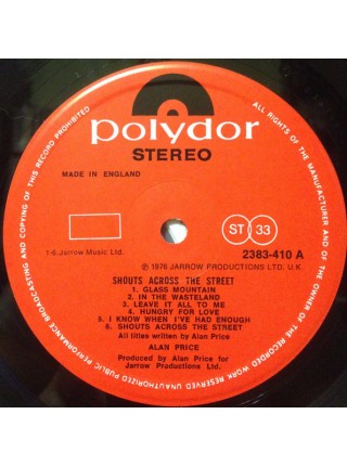 1400017	Alan Price ‎– Shouts Across The Street	1976	Polydor 2383-410	NM/NM	UK