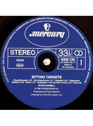 800123	Peter Hammill – Sitting Targets	Prog Rock	1981	Mercury – 6302 130	EX/EX	Germany