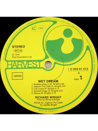 1403445	Richard Wright - Wet Dream	Prog Rock, Classic Rock	1978	Harvest – 1C 064-61 612, EMI Electrola – 1C 064-61 612	NM/NM	Germany