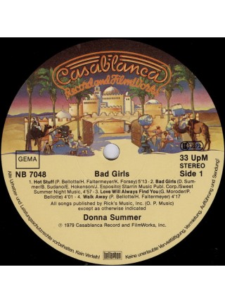 1404200		Donna Summer – Bad Girls. 2 lp	Electronic, Funk / Soul, Disco	1979	Casablanca – NB 7048, Bellaphon – NB 7048	NM/EX+	Germany	Remastered	1979