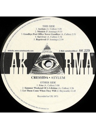 1402224	Cressida – Asylum  (Re 2002)	Prog Rock	1971	Akarma – AK 229	S/S	Italy