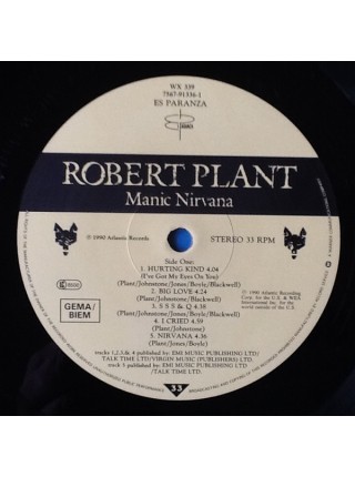 1402242	Robert Plant ‎– Manic Nirvana	Pop Rock, Classic Rock	1990	Es Paranza Records – WX 339, Es Paranza Records – 7567-91336-1	NM/NM	Europe