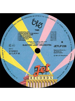 1403947		Electric Light Orchestra - Time	Synth-pop, Symphonic Rock, Pop Rock	1981	Jet Records – JET LP 236, Jet Records – JETLP 236	NM/EX+	Holland	Remastered	1981
