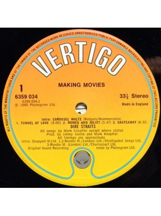 1403915		Dire Straits – Making Movies  (пробит верх конверта)	Blues Rock, Classic Rock	1980	Vertigo – 6359 034	EX+/EX	England	Remastered	1980