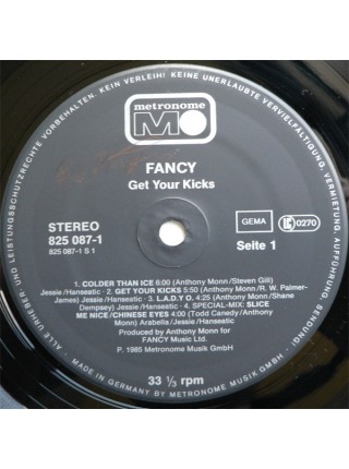 1402262	Fancy ‎– Get Your Kicks	Electronic, Euro-Disco	1985	Metronome – 825 087-1	NM/NM	Germany