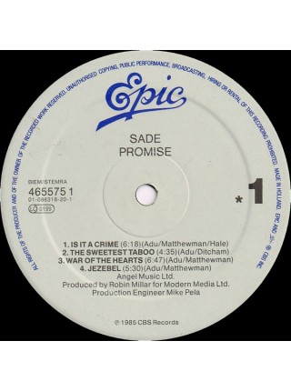 1402265		Sade – Promise  	Electronic, Jazz, Funk / Soul	1985	Epic – 465575 1	NM/NM	Europe	Remastered	###