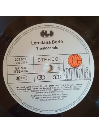 5000210 	Loredana Bertè – Traslocando	"	Soft Rock, Pop Rock"	1982	"	Ariola – 205 059-320"	EX/EX	Germany	Remastered	1982