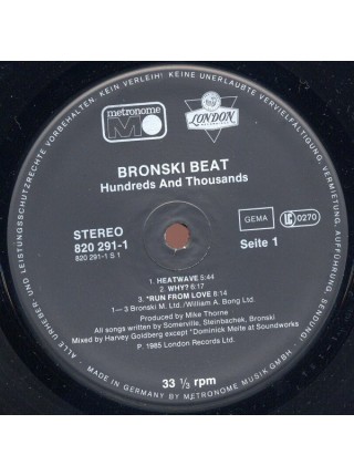 5000205	   Bronski Beat – Hundreds & Thousands	"	Synth-pop, Disco"	1985	"	Metronome – 820 291-1"	NM/EX+	Europe	Remastered	1985