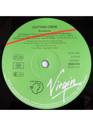 1402970	Cutting Crew – Broadcast	Electronic, Pop Rock	1986	Virgin – 208 019, Siren – 208 019-630	NM/NM	Europe