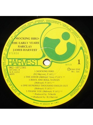 1404981		Barclay James Harvest – Mocking Bird - The Early Years		Symphonic Rock	1980	Harvest – 062-1072361	NM/EX+	Greece	Remastered	1985		Symphonic Rock	1980	Harvest – 062-1072361	NM/EX+	Greece	Remastered	1985