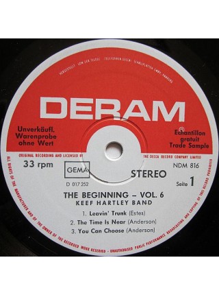 1404969		Keef Hartley - The Beginning Vol. 6		Rock, Blues Rock	1973	Deram – NDM 816	NM/NM	Germany	Remastered	1973