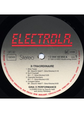 1402291	Gina X Performance – X-Traordinaire	Electronic, Synth-Pop, Electro	1980	EMI Electrola – 1C 064-45 992	NM/NM	Germany