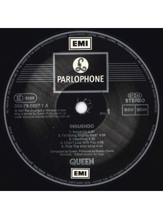 1404498		Queen ‎– Innuendo		Pop Rock, Hard Rock	1991	EMI – 068 7 95887 1	EX+/EX+	Europe	Remastered	1991
