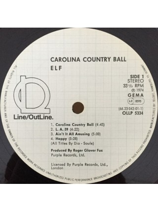 1403753		Elf – Carolina County Ball  	Rock & Roll, Hard Rock 	1974	Line Records – OLLP 5334 AS	EX+/EX+	Germany	Remastered	1983