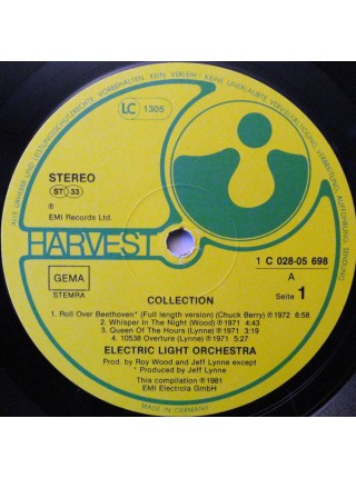 1403009		Electric Light Orchestra – Collection	Prog Rock, Symphonic Rock	1981	Harvest – 1C 028-05 698, Harvest – 1 C 028-05 698	EX+/EX+	Germany	Remastered	1981