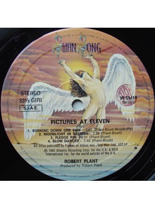 1405041		Robert Plant ‎– Pictures At Eleven		Pop Rock, Classic Rock 	1982	Swan Song – W 59418	EX+/EX	Italy	Remastered	1982