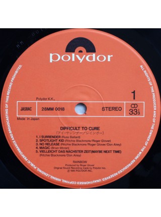 1405011		Rainbow –Difficult To Cure		Hard Rock	1981	Polydor – 28MM 0018	NM/NM	Japan	Remastered	1981