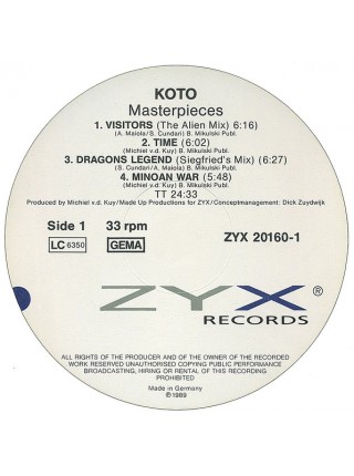 1200182	Koto  – Masterpieces	"	Italo-Disco"	1989	"	ZYX Records – ZYX 20160-1"	NM/NM	Germany