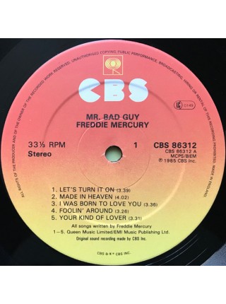 1200183	Freddie Mercury – Mr. Bad Guy	"	Pop Rock"	1985	"	CBS – CBS 86312"	NM/NM	England	3500
