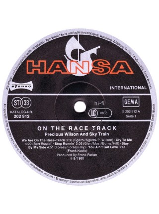 1401410		Precious Wilson – On The Race Track	Funk / Soul, Disco 	1980	Hansa – 202 912, Hansa – 202 912-320, Hansa International – 202 912	NM/EX	Germany	Remastered	1980