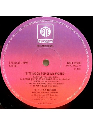 1401477		Rita Jean Bodine ‎– Sitting On Top Of My World	Pop Rock, Soft Rock, Funk Soul, Soul	1974	PYE Records NSPL 28200	NM/NM	England	Remastered	1974