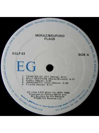 1401430	Patrick Moraz • Bill Bruford ‎– Flags	Prog Rock, Contemporary Jazz, Fusion	1985	EG ‎– EGLP 63	NM/NM	USA
