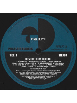35002496	 Pink Floyd – Obscured By Clouds	" 	Prog Rock"	1972	Remastered	2016	" 	Pink Floyd Records – PFRLP7"	S/S	 Europe 