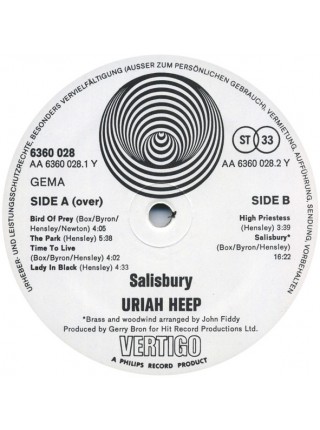 1405139		Uriah Heep – Salisbury 	 "Vertigo" swirl label	Hard Rock, Prog Rock 	1971	 Vertigo – 6360 028	 EX/EX	 Germany 	Remastered	1971