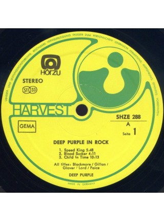 1405146		Deep Purple ‎– In Rock		Hard Rock	1970	HÖR ZU – SHZE 288, Harvest – SHZE 288	 NM/EX+	Germany	Remastered	1970