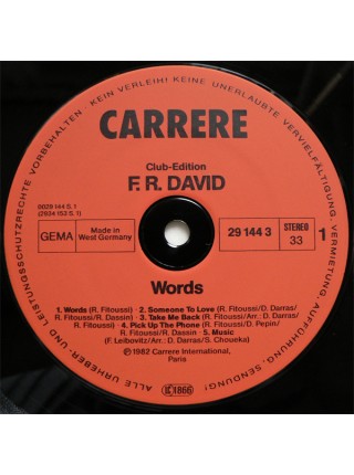 1405115		F.R. David – Words		Electronic, Synth-pop, Europop 	1982	Carrere – 2934 153	NM/EX+	 Germany 	Remastered	1982