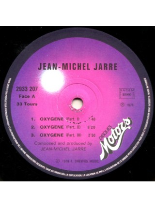 1405125		Jean Michel Jarre ‎– Oxygène		Electronic, Ambient, Synth-pop	1977	Les Disques Motors – 2933 207	EX+/EX+	France	Remastered	1977