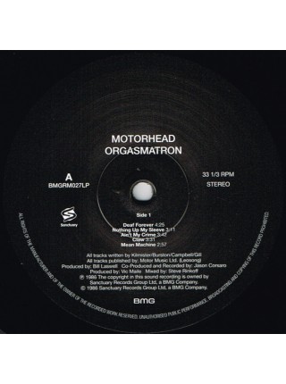 35006065	 Motörhead – Orgasmatron	" 	Hard Rock, Heavy Metal"	Black, 180 Gram	1986	" 	Sanctuary – BMGRM027LP, BMG – BMGRM027LP"	S/S	 Europe 	Remastered	27.04.2015
