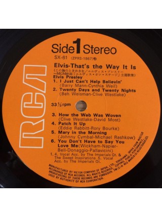 1402889	Elvis Presley – That's The Way It Is   (no OBI)	Country, Gospel, Soul, Ballad	1971	RCA – SX-61	NM/NM	Japan