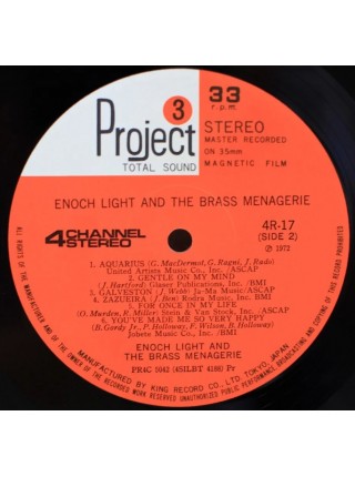 1401137	Enoch Light And The Brass Menagerie ‎– Enoch Light And The Brass Menagerie (Jazz, Funk / Soul, Easy Listening)	1974	Project 3 Total Sound 4R-17	NM/NM	Japan