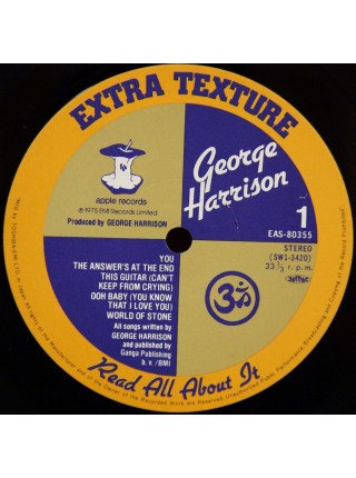 1401244		George Harrison - Extra Texture (Read All About It) (оценка снижена из-за маленького надрыва у буквы "R")	Pop Rock	1975	Apple Records – EAS-80355	NM/EX	Japan	Remastered	1975