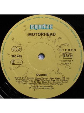 1403992		Motörhead (Motorhead) – Overkill	Heavy Metal	1979	Bronze – 200 435, Bronze – 200 435-270	 EX+/EX+	Germany	Remastered	1987