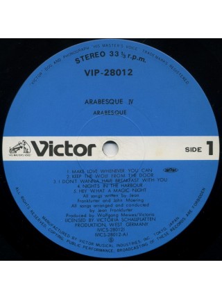 1403995		Arabesque – Arabesque IV	Electronic, Disco 	1980	Victor – VIP-28012	VG+/NM	Japan	Remastered	1980