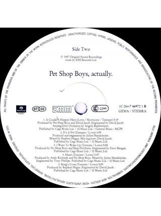 1404004		Pet Shop Boys – Actually	Electronic, Synth-Pop 	1987	Parlophone – 064 74 6972 1	EX+/EX+	Europe	Remastered	1987