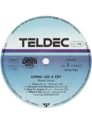 1403281	Frank Duval – Living Like A Cry	Pop Rock, Synth-pop	1984	TELDEC – 6.26023, TELDEC – 6.26023 AP	NM/NM	Germany
