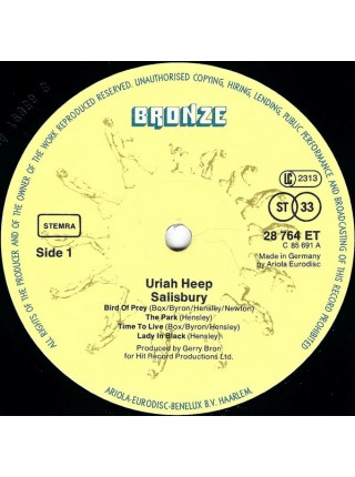 1403269	Uriah Heep – Salisbury	Hard Rock, Psychedelic Rock	1971	" 	Bronze – 28 764 XAT, Bronze – 28 764 ET"	EX+/EX	Netherlands