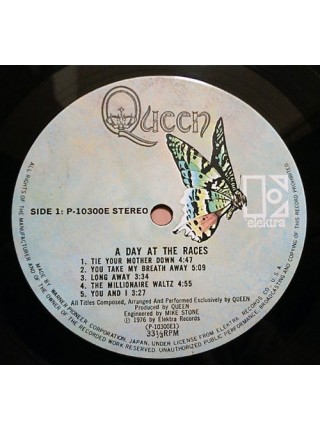 1403613		Queen ‎– A Day At The Races, no OBI	Hard Rock, Prog Rock, Arena Rock	1976	Elektra – P-10300E	NM/NM	Japan	Remastered	1976