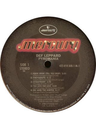 1402354		Def Leppard ‎– Pyromania 	Hard Rock	1983	Mercury – 810 308-1 M-1, Mercury – 422-810 308-1 M-1	NM/NM	USA	Remastered	1983
