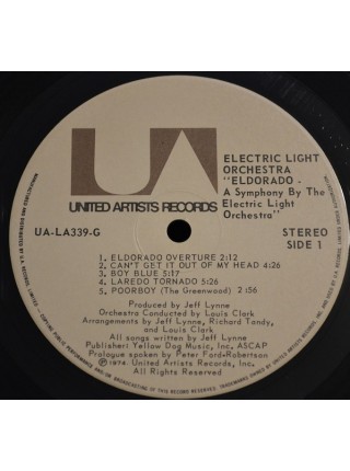 500774	Electric Light Orchestra – Eldorado - A Symphony By The Electric Light Orchestra	"	Symphonic Rock"	1974	"	United Artists Records – UA-LA339-G"	NM/EX	Canada