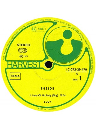 1200220	Eloy – Inside	"	Krautrock"	1973	"	Harvest – 1C 072-29 479, EMI Electrola – 1C 072-29 479"	NM/EX	Germany