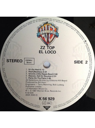 1403327	ZZ Top ‎– El Loco	Blues Rock, Hard Rock, Pop Rock	1981	Warner Bros. Records – K 56 929	NM/NM	Europe